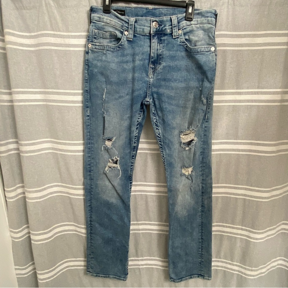 TRUE RELIGION / Mens Ricky Straight Leg Medium Washed Jeans Distressed Size 32
